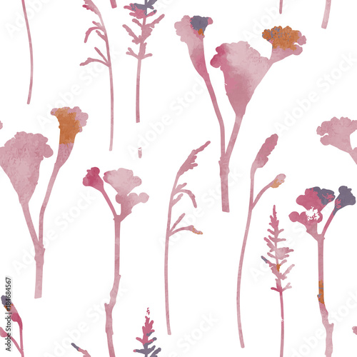 Vector floral botanical seamless pattern with hand drawn herbs and twigs with...