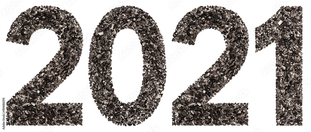 Numeral 2021 from black a natural charcoal, isolated on white background Numeral 2021 from black a natural charcoal, isolated on white background