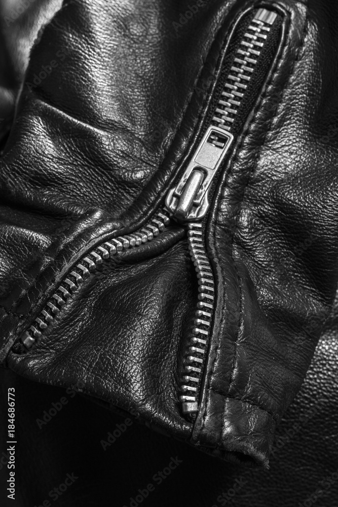 Fototapeta premium black leather jacket close up