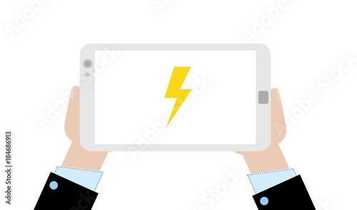 Geschäftsmann mit Tablet - Blitz - Gefahr