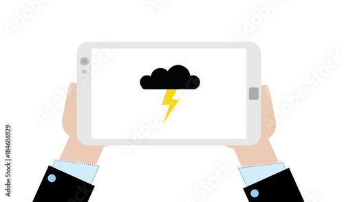 Geschäftsmann mit Tablet - Gewitter - Gefahr
