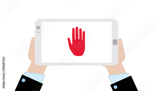 Geschäftsmann mit Tablet - Handfläche - Stop