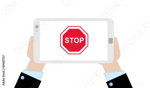 Geschäftsmann mit Tablet - Stop Schild