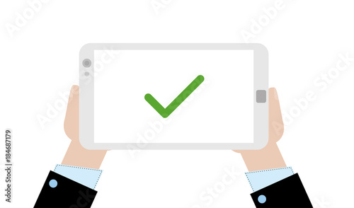 Geschäftsmann mit Tablet - Haken - Richtig