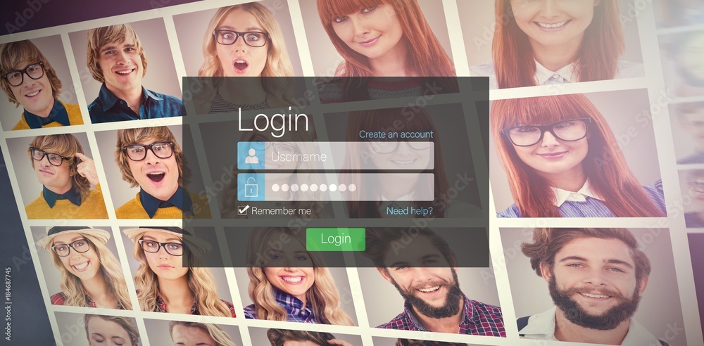 Composite image of close-up of login page Composite image of close-up of login page