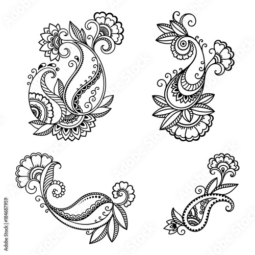 Henna tattoo flower template in Indian style. Ethnic floral paisley - Lotus. Mehndi style. Ornamental pattern in the oriental style.