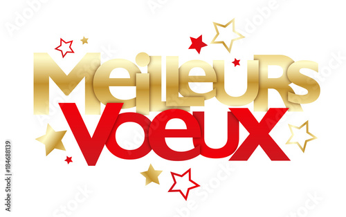 Carte "Meilleurs Vœux” en or et rouge avec étoiles
