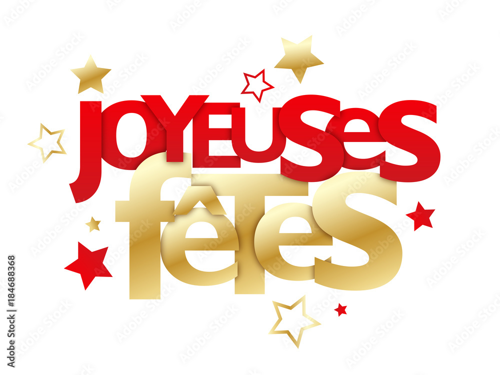 Carte Joyeuses Fetes En Or Et Rouge Avec Etoiles Stock Vector Adobe Stock