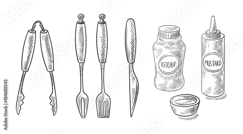 bbq and grill tools isolated on white background. Vector illustration
