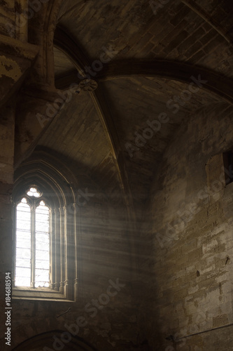 lightning that enters through the window of the monastery of Vallbona de les Monges, Lleida province,Spain
