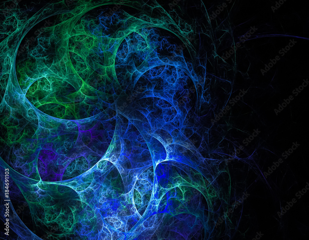 beautiful fractal a lot of blue electrical discharges of lightning in the night