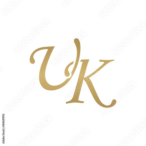 Initial letter UK, overlapping elegant monogram logo, luxury golden color