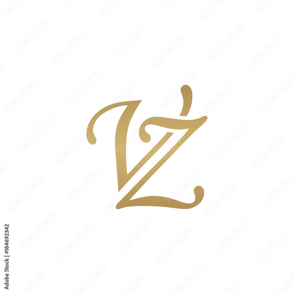 Initial Logo Letter VZ, Bold Logotype Company Name Colored Gold