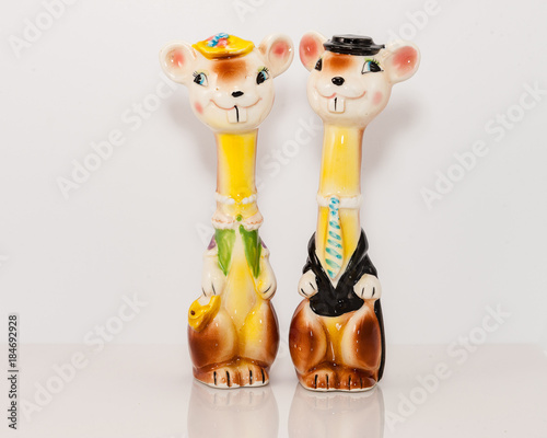 Slika na platnu cartoonish male and female gopher salt and pepper shakers