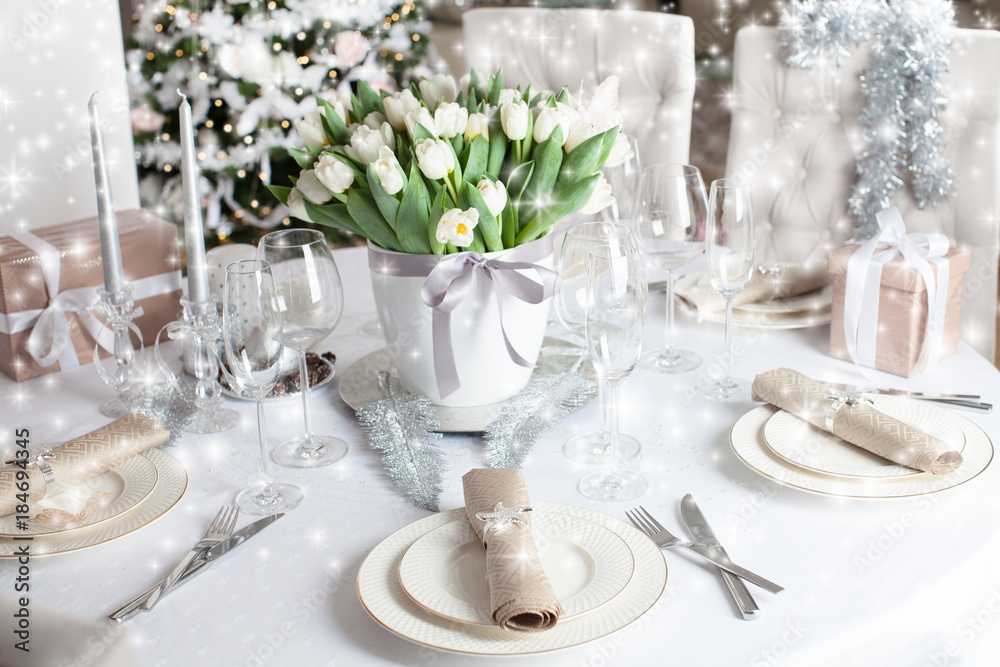 Festive laid table at Christmas time
