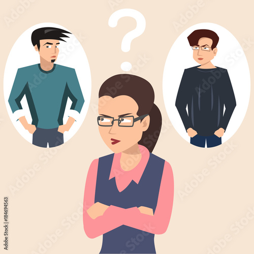woman choosing boyfriend vector illustration