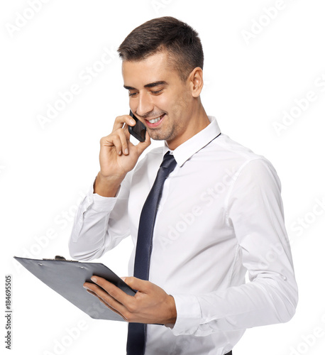 Attractive businessman talk...