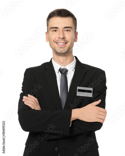 Attractive salesman in form...