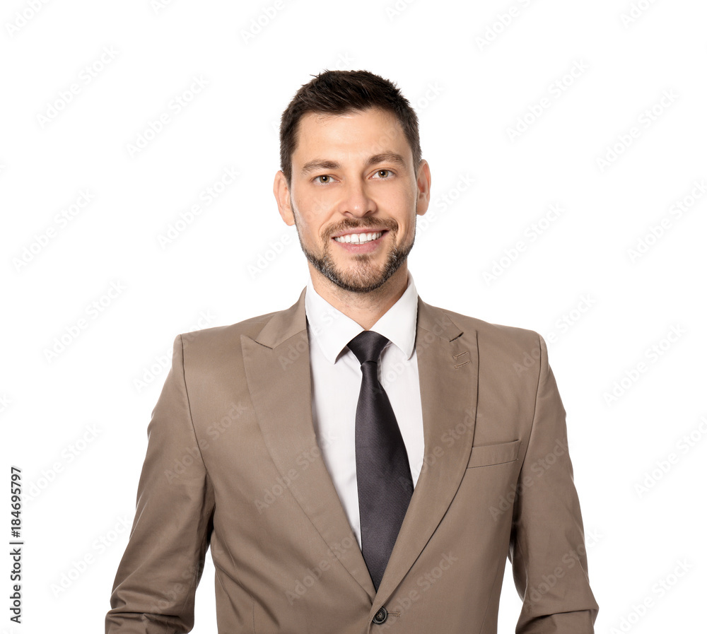 Attractive man in formal wear on white background