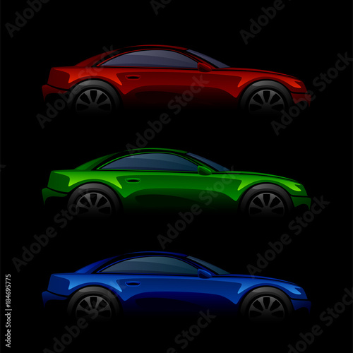 Fototapeta Naklejka Na Ścianę i Meble -  Colorful cars on a black background