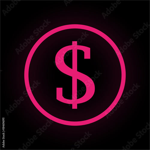 Neon Button rund - Dollar Zeichen