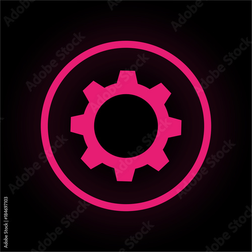Neon Button rund - Zahnrad