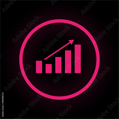 Neon Button rund - Balkendiagramm mit Pfeil