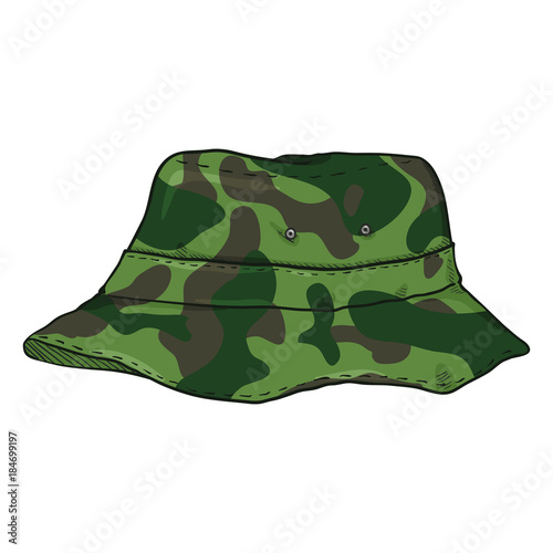 Vector Cartoon Camouflage Bucket Hat. Military Style Panama Hat