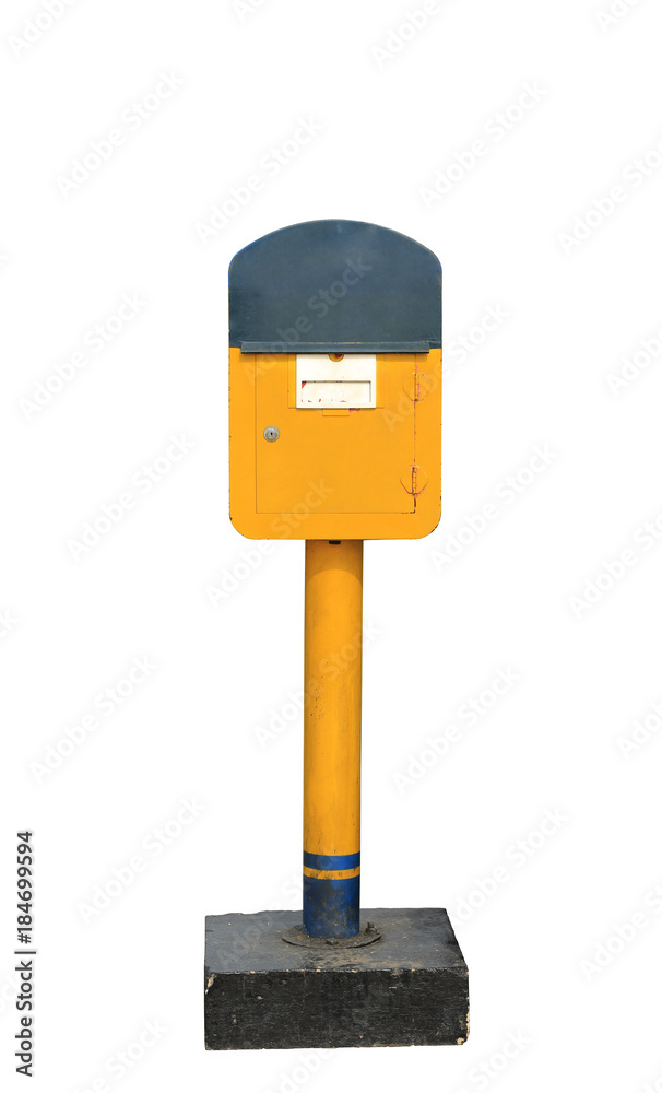 yellow post box isolated on white background, this has clipping path. yellow post box isolated on white background, this has clipping path.