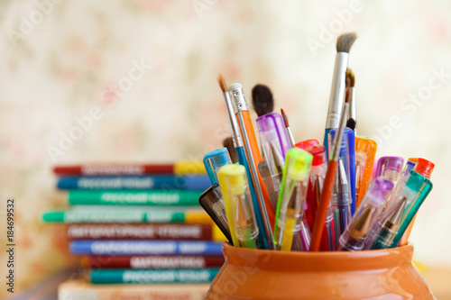 School stationery on a colored background