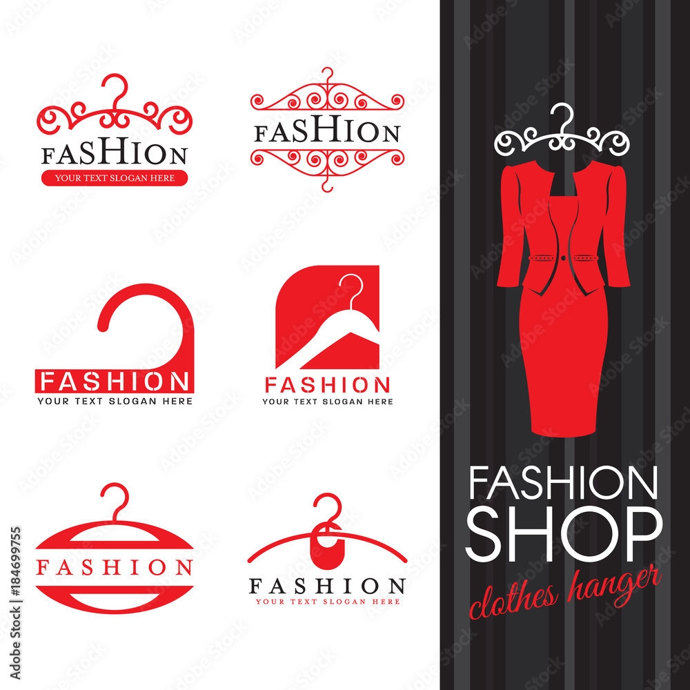 Fashion shop logo - Red clothes hanger logo sign vector set design ...