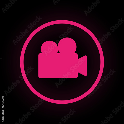 Neon Button rund - Filmkamera - Filmproduktion