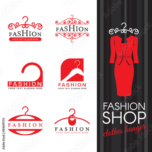 Fashion shop logo - Red clothes hanger logo sign vector set design