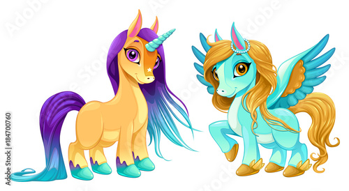 Baby unicorn and pegasus with cute eyes