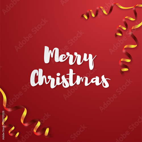Merry christmas card Vector illustration Greeting card with the calligraphic inscription Merry Christmas and red serpentine on a red background