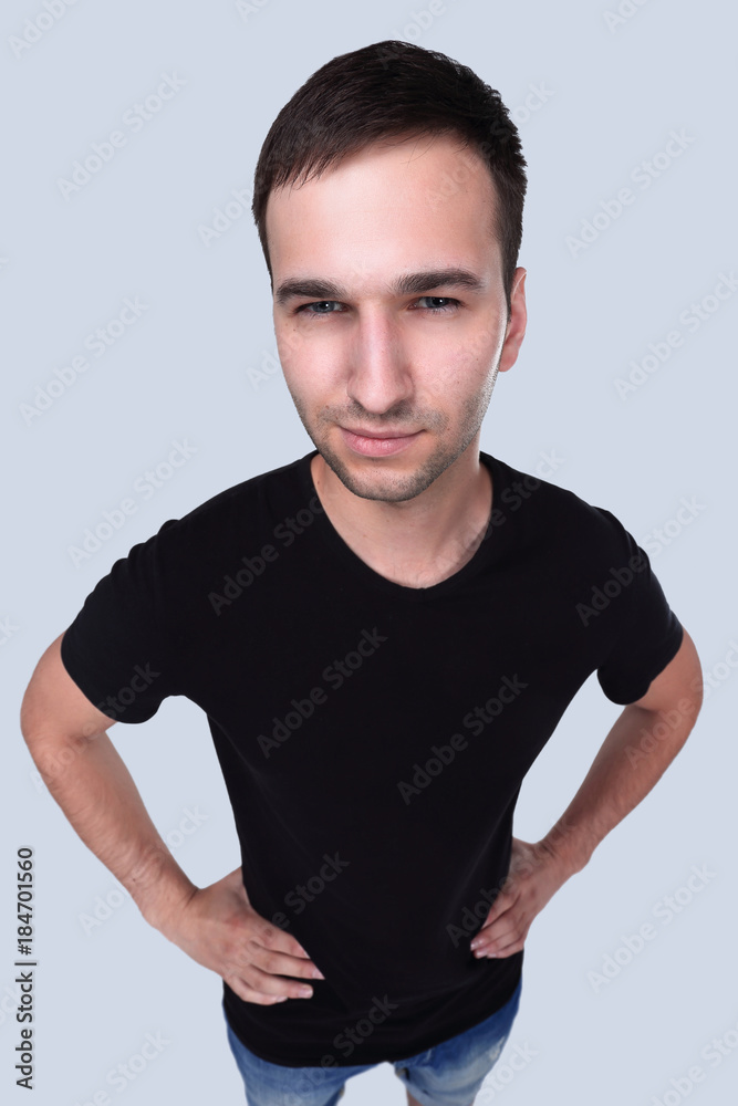 concept of confidence.stylish guy with a big head.