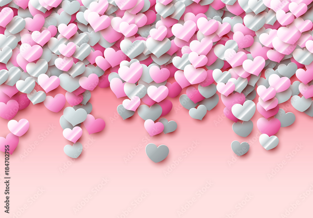 Valentines Day card with scattered colorful foil hearts