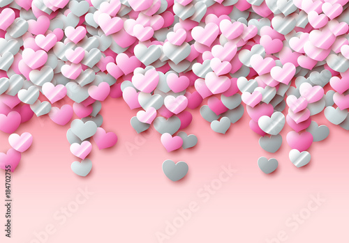 Valentines Day card with scattered colorful foil hearts