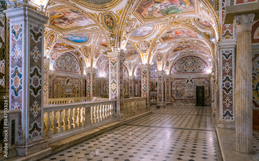 The colorful Crypt in the Duomo of Salerno, Campania, Italy.