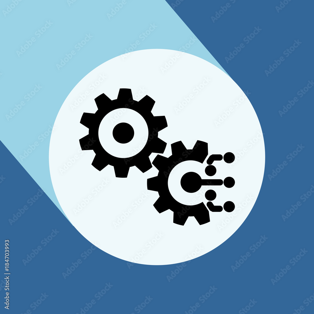 Technology Icon with long shadow. Gear and Electronic. Digital Factory Symbol. Technology Icon with long shadow. Gear and Electronic. Digital Factory Symbol.