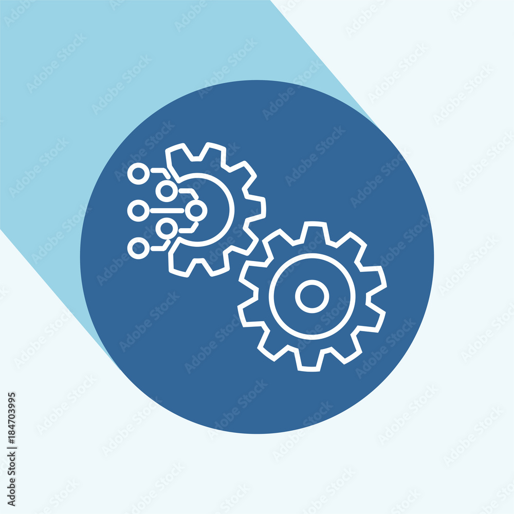 Technology Icon with long shadow. Gear and Electronic. Digital Factory Symbol. Technology Icon with long shadow. Gear and Electronic. Digital Factory Symbol.