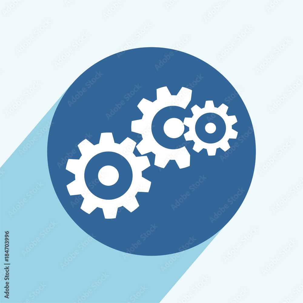 Technology Icon with long shadow. Gear and Electronic. Digital Factory Symbol. Technology Icon with long shadow. Gear and Electronic. Digital Factory Symbol.