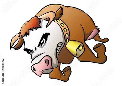 Fast cow! Aggressive funny cow, vector illustration