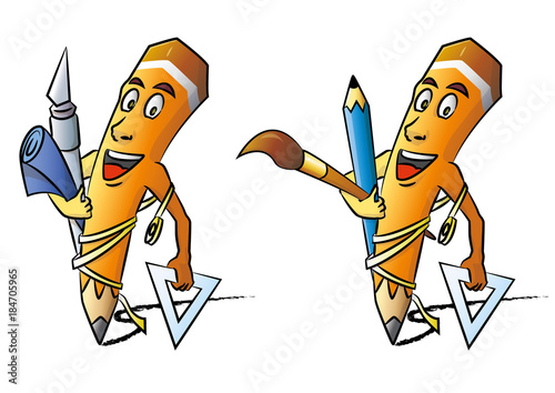 Funny pencil vector illustration. Two versions for different work types