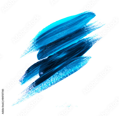 Brash stroke blue color illustration. Hand drawn design element for headline, sale banner, backdrop. Abstract background. Painted acrylic texture on white. photo