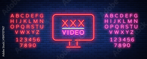 Adult adult night sign, neon sign logo, symbol. Vector illustration. Night advertising adult products. Editing text neon sign. Neon alphabet