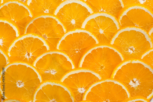 Bright orange background from slices of juicy Orange. Healthy food  background.