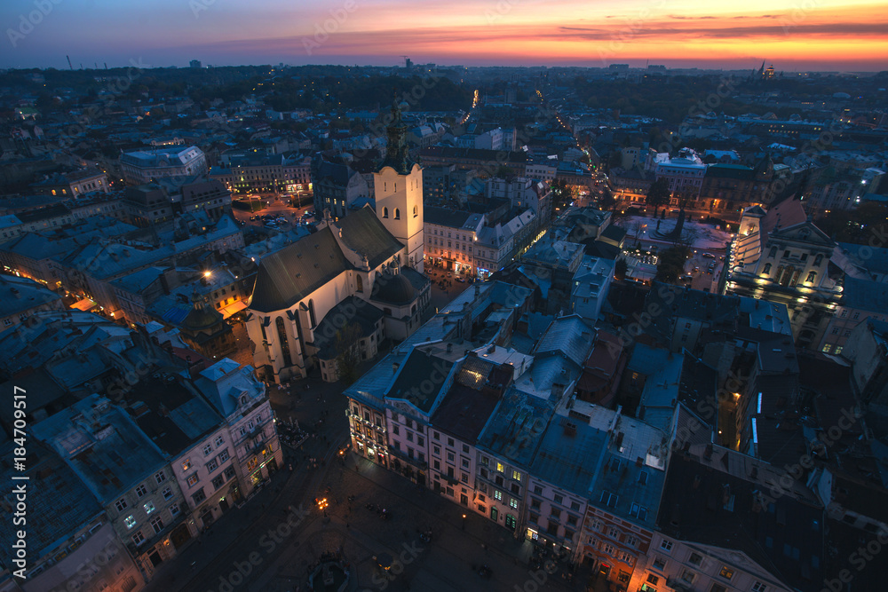 Lviv city lights panorama
