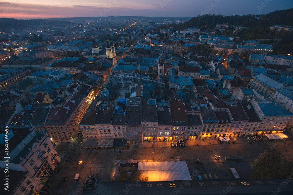 Lviv city lights panorama
