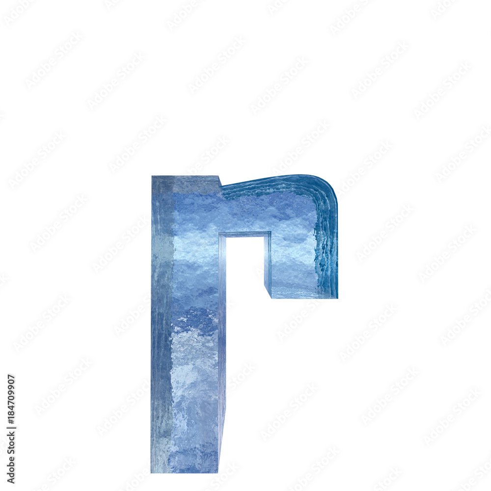 Conceptual blue light cold frosted water or ice winter season font isolated on white snow background. Cool crystal decorative character cut of frozen liquid, transpaernt 3D illustration concept Conceptual blue light cold frosted water or ice winter season font isolated on white snow background. Cool crystal decorative character cut of frozen liquid, transpaernt 3D illustration concept